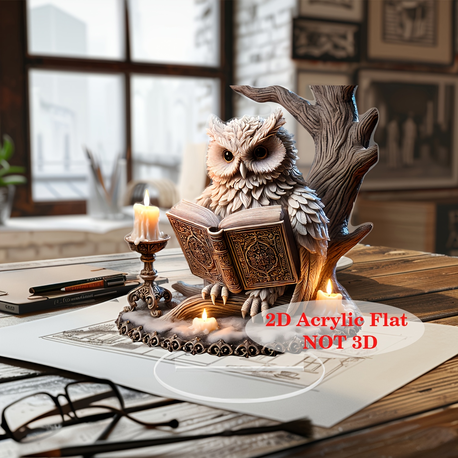 

2d Flat 1pc, Owl Acrylic Sign, 2d Flat Tabletop Decor, Animal Theme, Multipurpose Desk Ornament For Home, Office, Cafe, Ideal Holiday Gift With Base