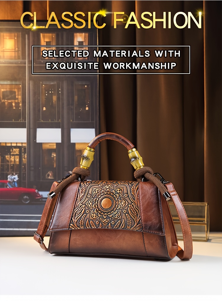 Red Vintage Sunflower Carved Bag front view