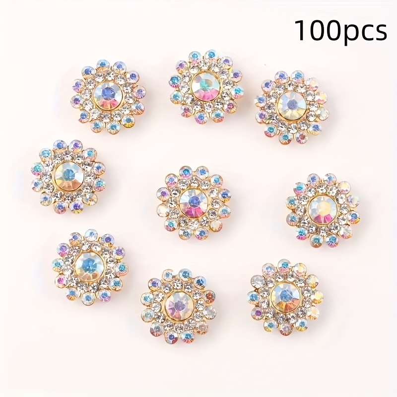 100pcs pack flower shaped round glass crystal rhinestones with   flat back sewing beads decoration water   craft