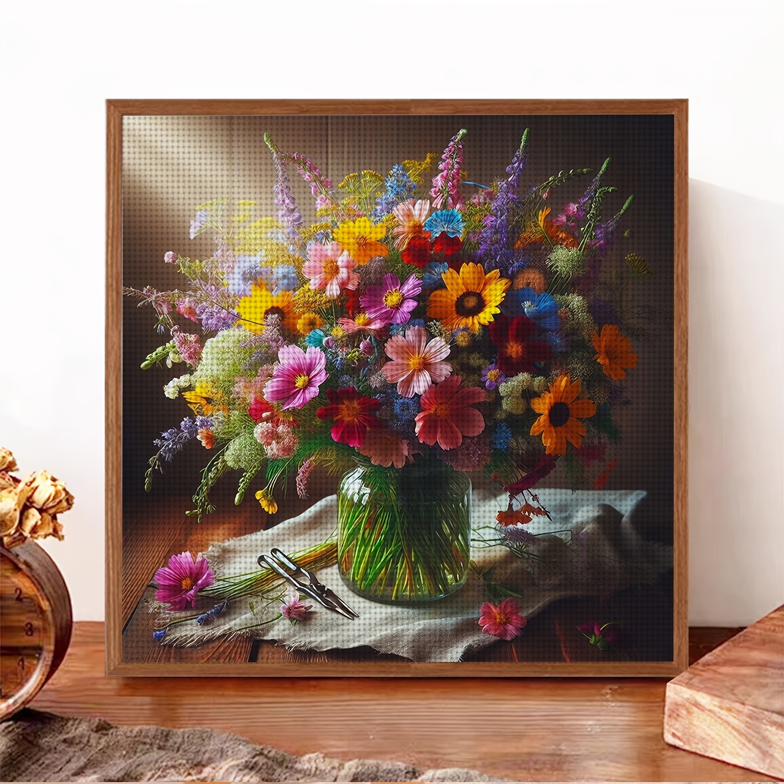 Complete DIY Cross Stitch Kit, Colorful Flower Bouquet Embroidery