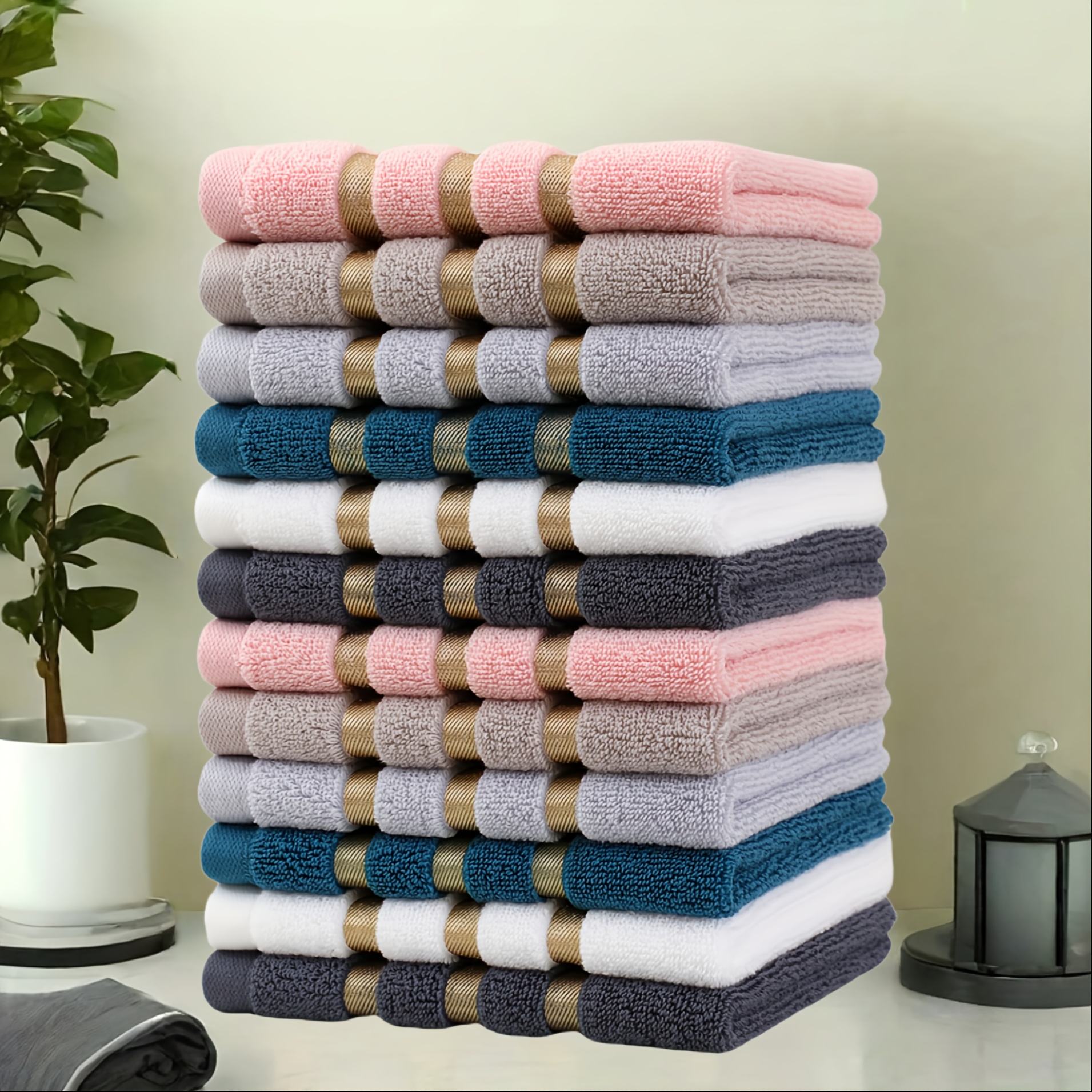 Cotton Golden Washcloth Set, 12pcs, 35cm X 35cm / 13.7in X 13.7in, 400 Gsm - Perfect Gift For Couples, Bathroom Essential, And Absorbent, Ideal For And Camping, Holiday Decorations, Christmas Gifts