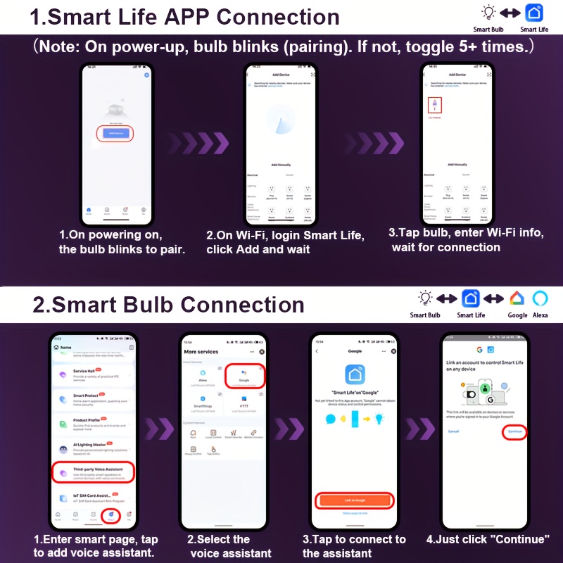 A60, 2-pack/4-pack, Doodle Smart LED Bulb, RGBCW Color Light, RGB Color Changing Light, E27 Base, 9W, AC220-240V, Compatible with Alexa and Assistant Voice Control, Works with Bluetooth and 2.4GHz WiFi, Timer Function, Smart Dimming and Color