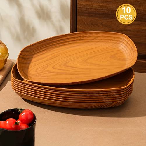 2 5 10pcs wood grain oval deep plastic plates oak design trays are perfect for serving appetizers desserts salads dried fruits sushi snacks and cold dishes lightweight ideal for home summer parties camping picnics