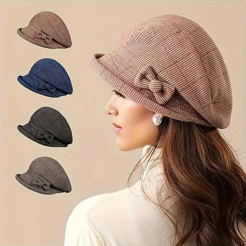 

4 Styles Classic Checkered Berets, Retro British Style Berets, Women's Autumn And Winter Lightweight Artist Hats