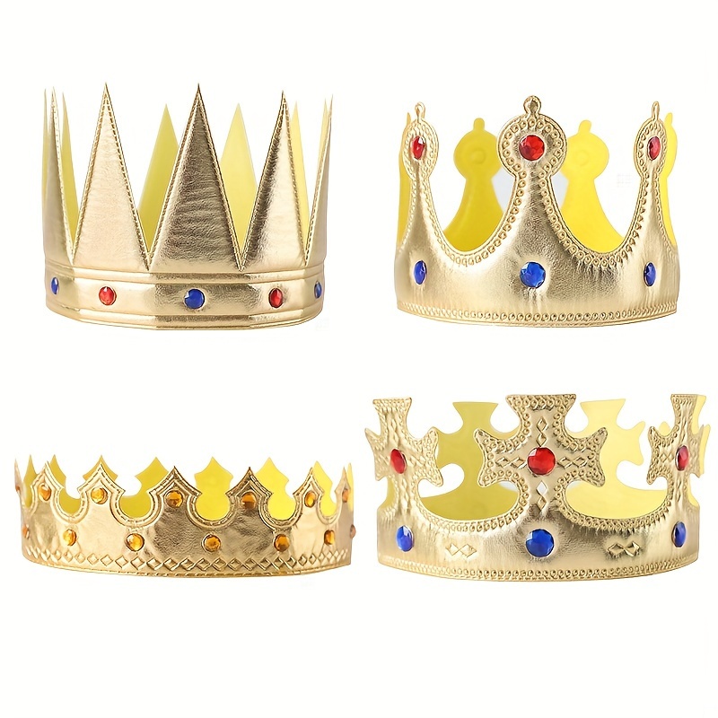 

4pcs, Golden King Crowns Halloween Birthday Decorations Golden Cloth Crowns Hat Headwear Party Supplies