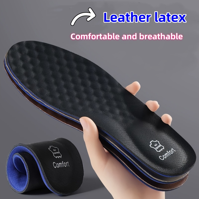 

Cowhide Leather Shoe Insoles For Men, Breathable Shock Absorption Comfort Inserts, Two-layer Dual Size Insoles, Pu Leather, 1 Pair