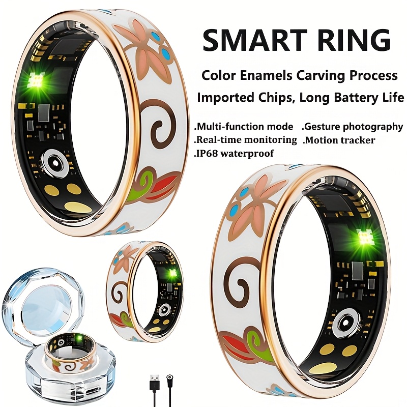 womens smart ring fitness sleep   with step distance calorie monitoring multiple sports   crystal charging case magnetic usb c charging fashionable engraving design high quality compatible with ios   perfect gift for women fitness tracking accessory elegant accessory durable touchscreen Product details 1