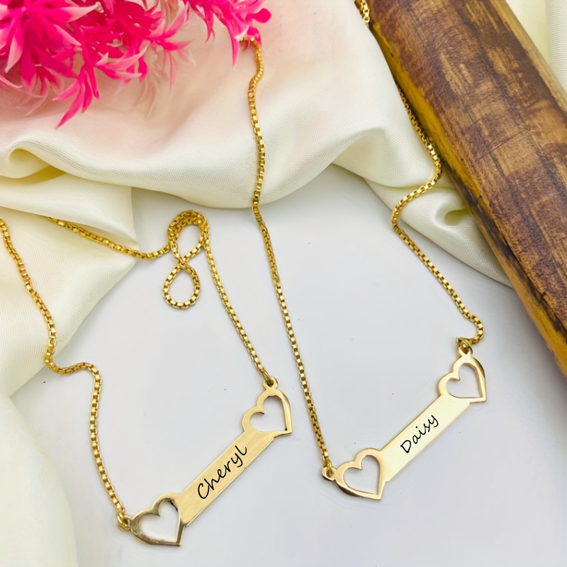 Custom Women's Name Double Heart Fashion Pendant Necklace