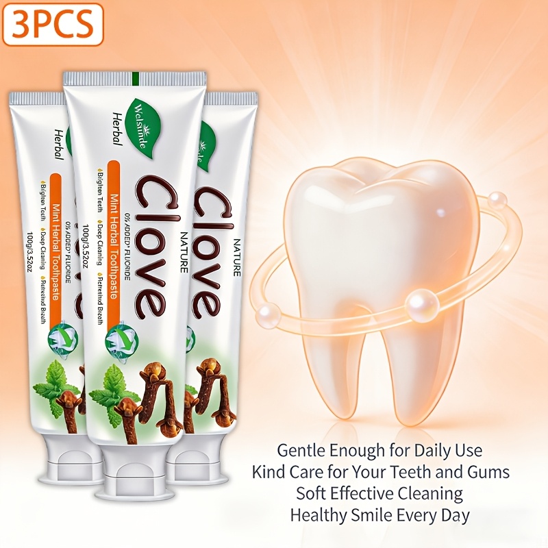 3pcs Clove Mint Herbal Toothpaste for Deep Cleaning