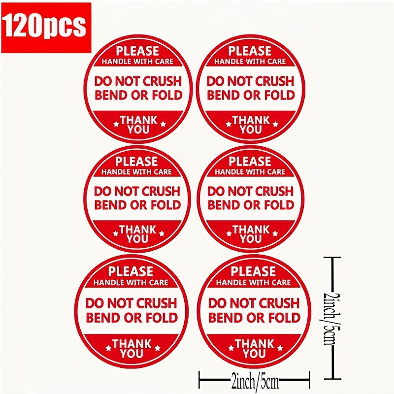 TEMU 120pcs/bag Red And White Reminder "handle With Care, Do Not Crush Or Bend, Thank You Sticker" Applicable For Delivery, Small Business Packaging,