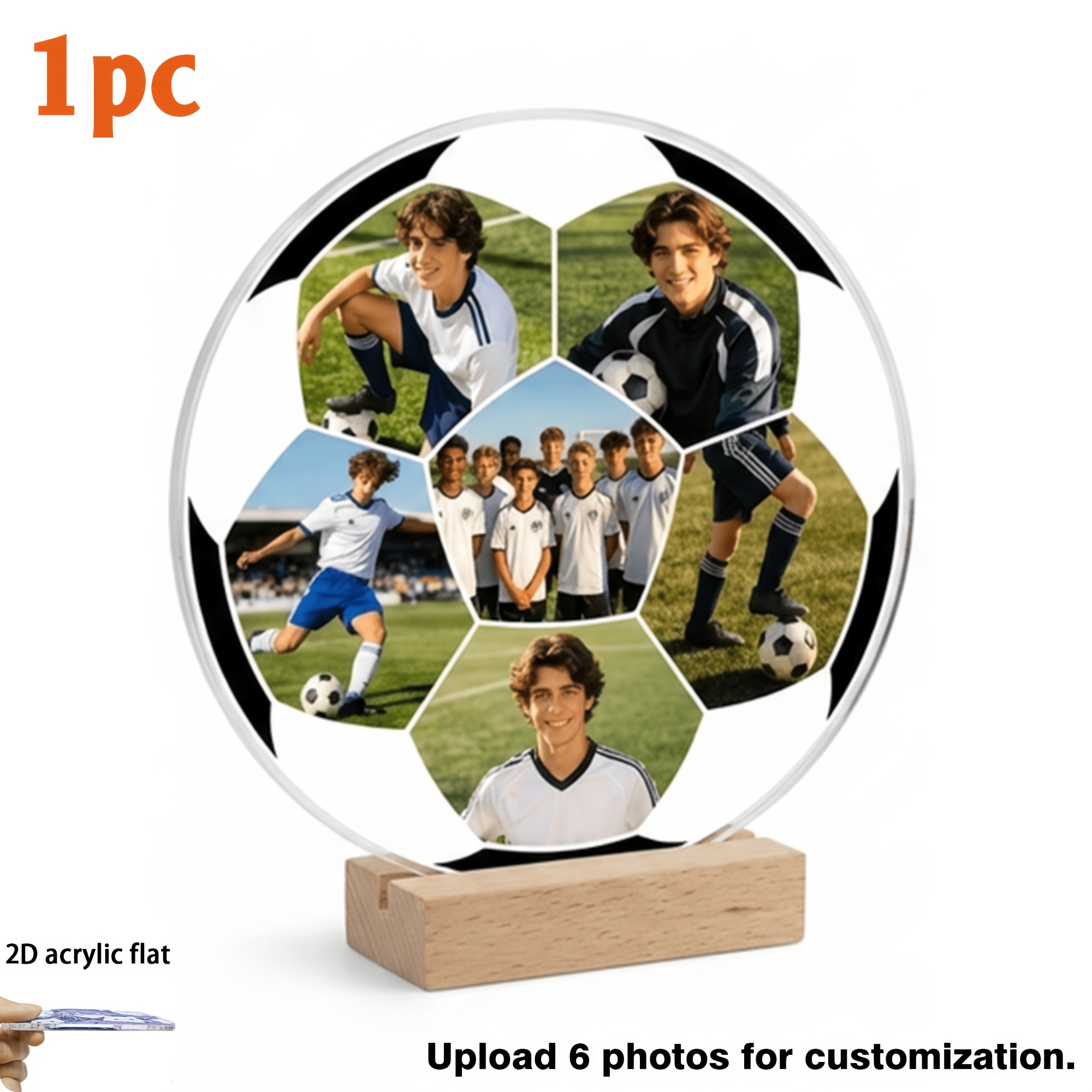 TEMU 1pc, Customizable Football Acrylic Commemorative Ornament, Photo Board - Customized For Who , Desktop Ornament, Graduation Gift, Team Souvenir,