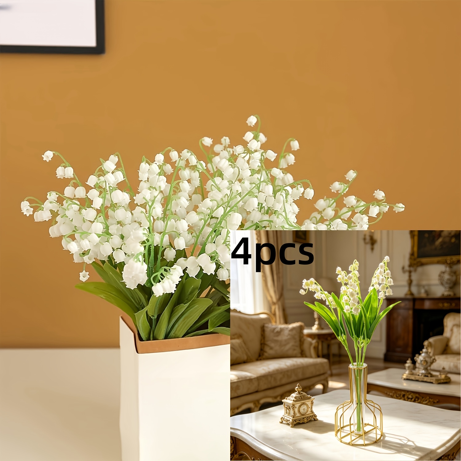 4 Bunches Of Artificial Lily Of The Valley Flowers – Elegant White Bouquets, 13.8 Inches Long, Perfect For Arrangements, Centerpieces, Hypoallergenic Decor, Floral Decorations, And Spring And