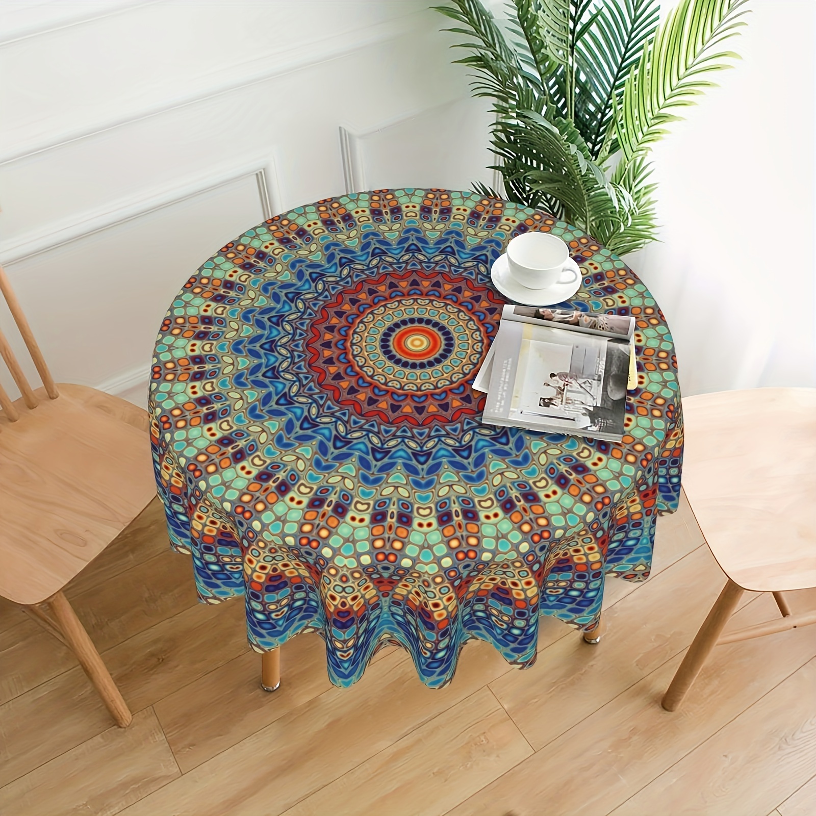 TEMU 1pc Of Mandala Round Table Cover, Colorful And, Suitable For Patio Dining, Perfect For Backyard Bbqs And Picnics, Great For Home Kitchen Decor,