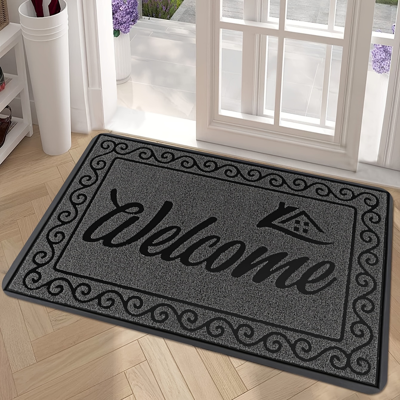 

1pc Welcome Doormat - Rectangle Polyester Mat With Pvc Backing, Machine Washable, Dirt-resistant Entrance Rug For Home, Office, Patio, Porch, And Garage