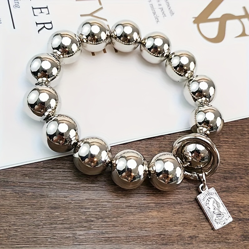 

Stylish Silver & Golden Beaded Bracelet With Pendant Keychain - Accessory For Or Gifting - Compatible With Cell Phones And More Accessories