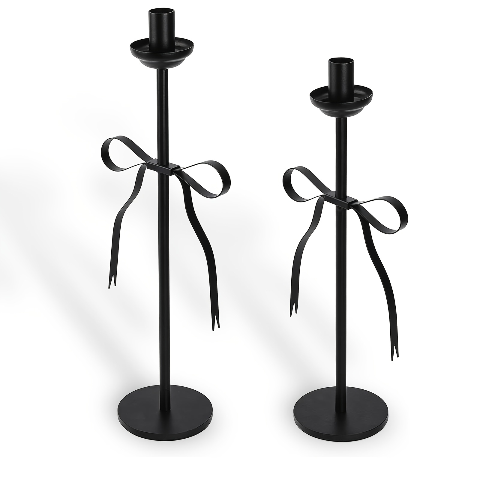 2pcs/set Black Bow Taper Candle Holders, Set Of 2 Candle Stick Holders Set, Modern Decorative Centerpiece For Table Mantel Wedding Housewarming Gift