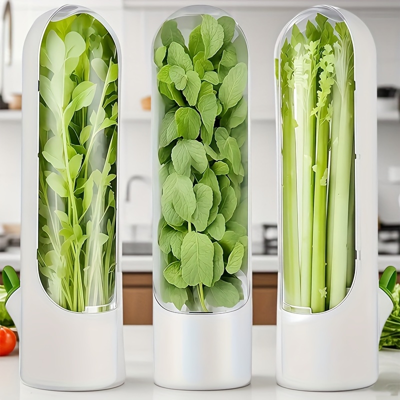 3pcs   large refrigerator vegetable storage containers with   lids transparent pet   bins for herbs     2 3 week freshness reusable kitchen food organization sleek cylindrical design durable container 0
