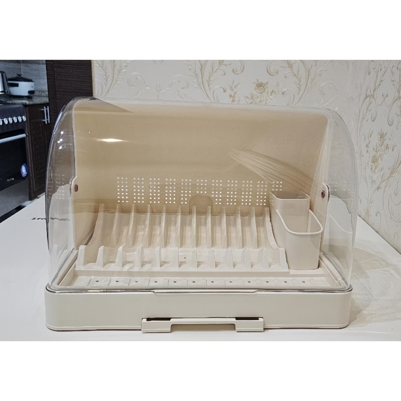 double layer dish storage rack with lids large capacity dustproof kitchen organizer acrylic plastic pvc construction classic freestanding design for utensils plates bowls freestanding rack transparent lid acrylic construction 0