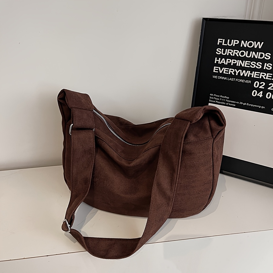 TEMU Handbag, Fashion Vintage Solid Color Suede Women's Shoulder Bag, Casual Crossbody Bag, Lazy Style Large Capacity Shoulder Bag, Simple Tote Bag,