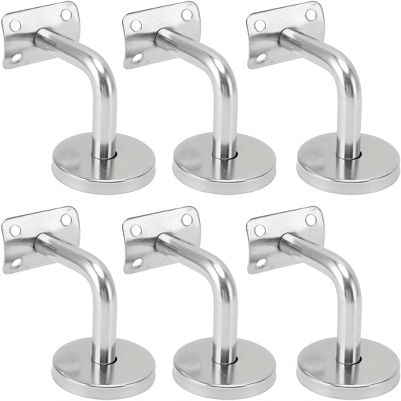 Image of 6pcs Stainless Steel Adjustable Wall Mounted Handrail Brackets - , Support For Outdoor & Indoor Stairs With Round Tubing Design