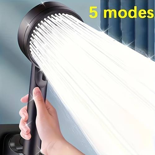 5-Mode Advanced Black High-Pressure Handheld Shower Head with 500% Water Flow Boost: Water-Saving Adjustable Shower. Durable Plastic, for Sensitive Skin. Universal Insert Installation. for Home Bathrooms And Camper Van Faucets