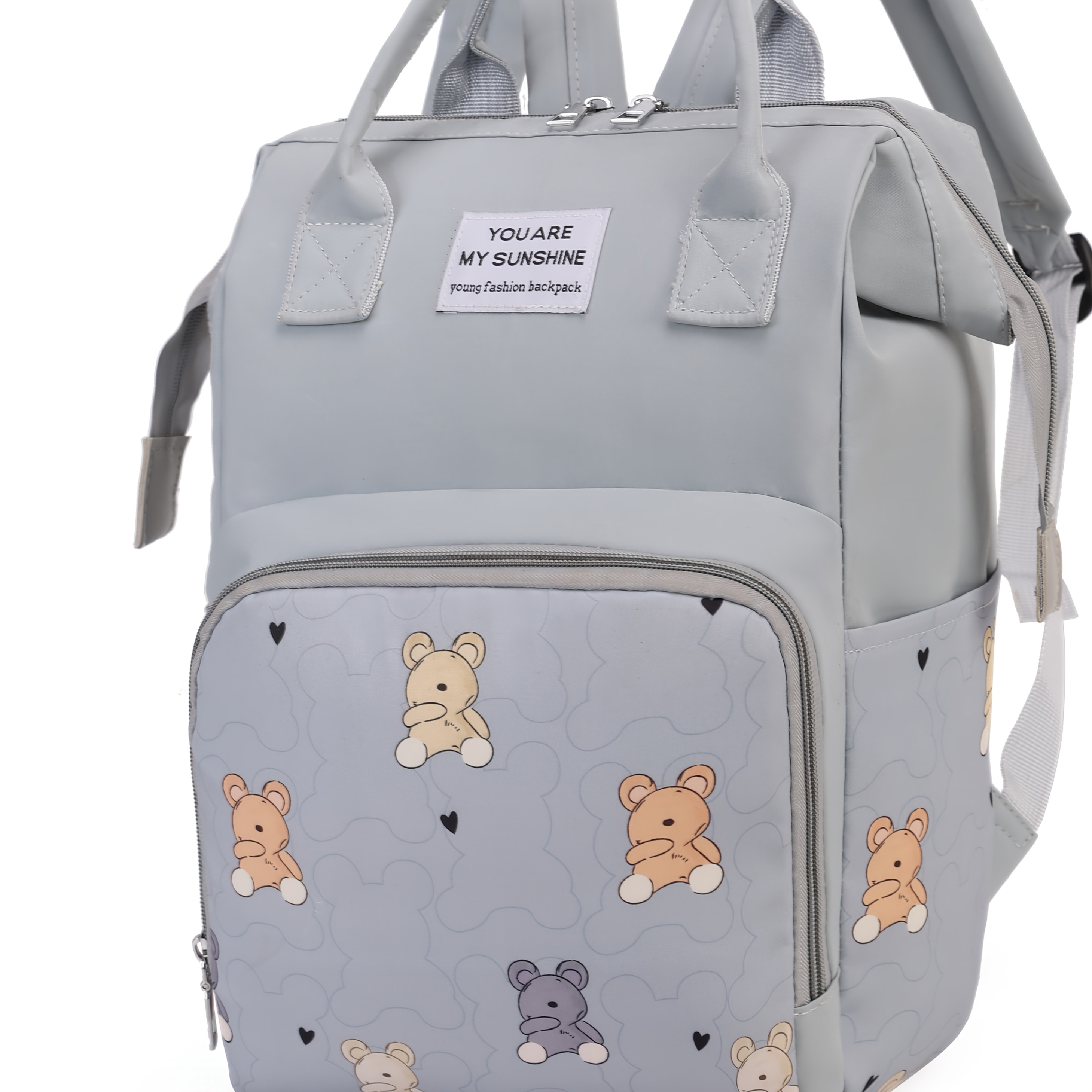 Mochila para Pañales de Mamá con Estampado de Oso, Bolsillo Aislante y Correas para Cochecito, Ideal para Trabajo, Viajes y Vacaciones - Imagen 7