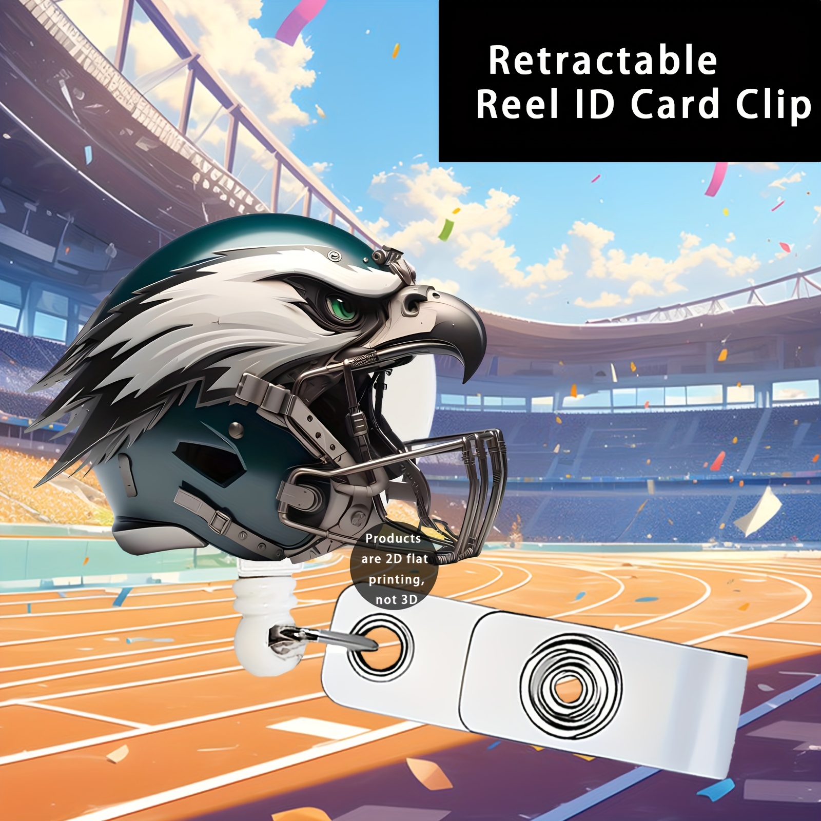 

1pc Eagle Football Helmet-inspired Retractable Id Badge Holder - Sporty Acrylic Name Tag Clip With 2d Extendable Scroll For Doctors, Students, Teachers, - Ideal Fans & Events