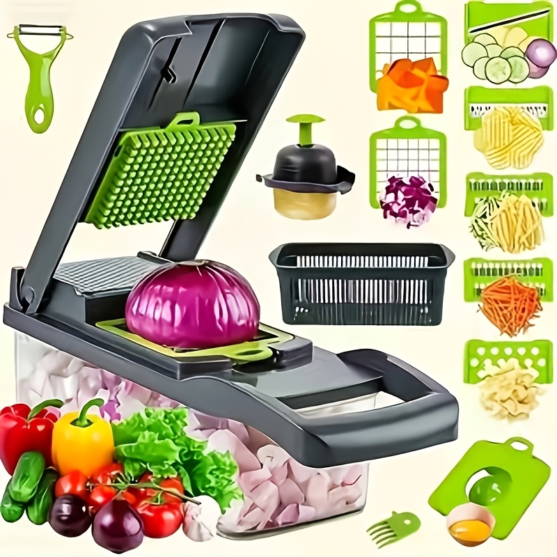 Image of 16in 1 Multifunctional Vegetable Slicer, Household Potato , Shredded And Sliced Machine With Drain Basket, Complete Kitchen Vegetable Preparation Set, Detachable And Easy To And Vegetable Slicer
