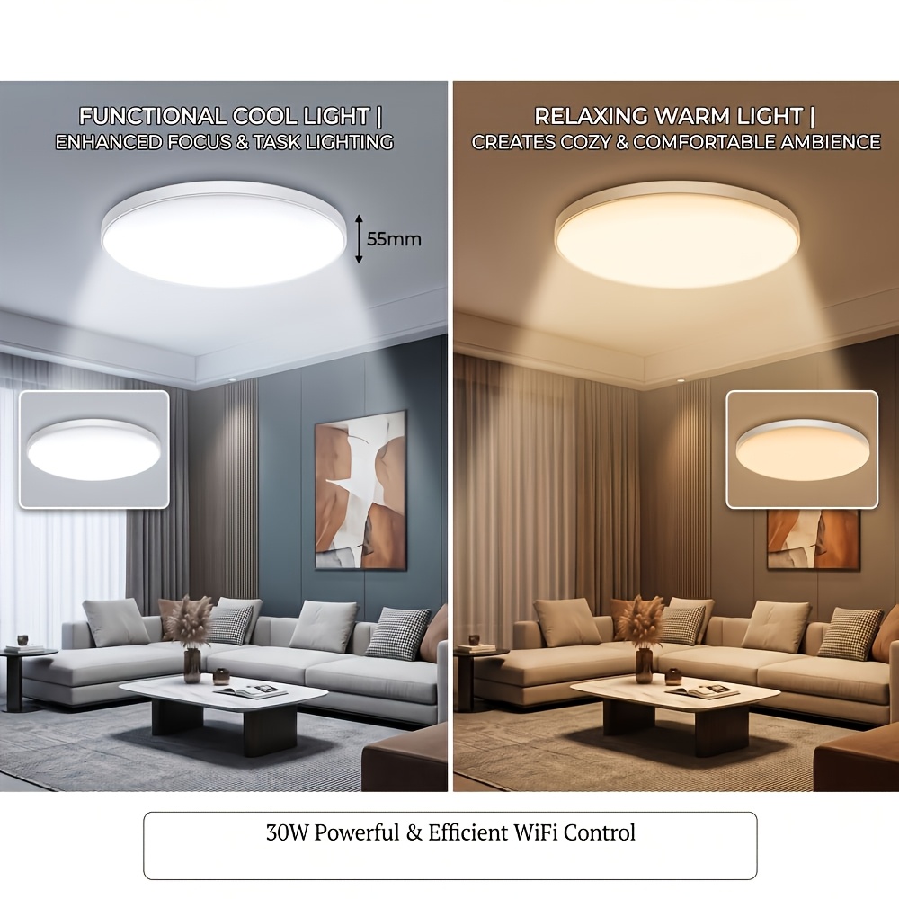 30W Smart LED Ceiling Light, Wifi & Bluetooth Dimmable RGB Fixture