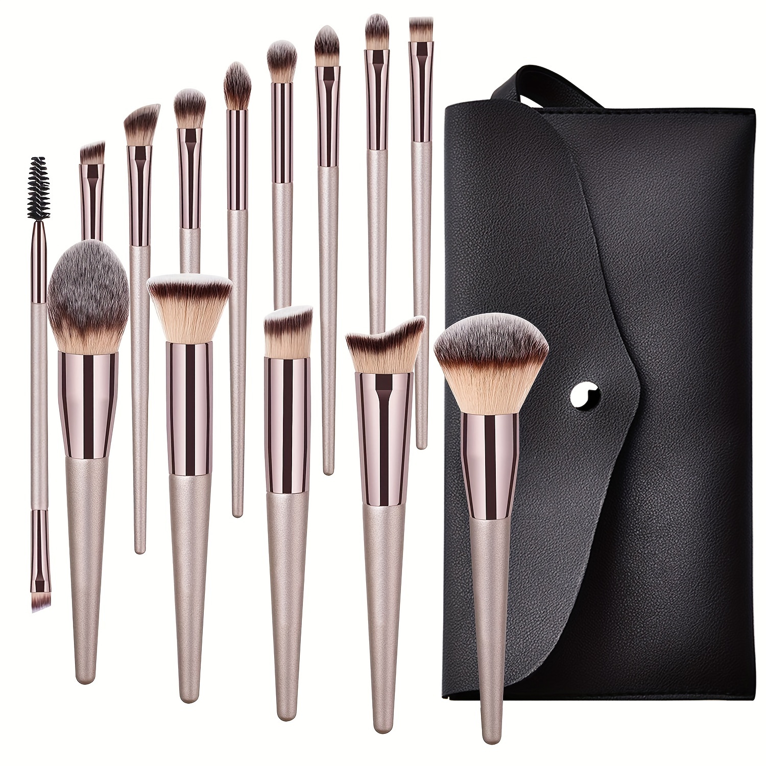 

Premium Champagne Golden Makeup Brushes With Travel Portable Foundation Blush Eyeshadow Blending Makeup Beauty Tool, Gift Idea For Women Create Flawless Makeup