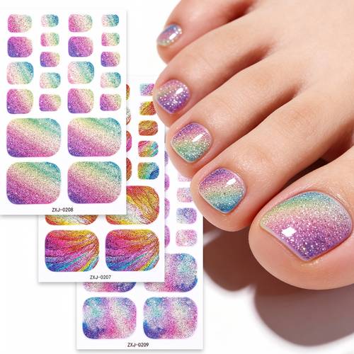 1pc ow g dient glitter toe nail strips spring summer shimmer full nail w ps easy to apply womens work vacation dates and