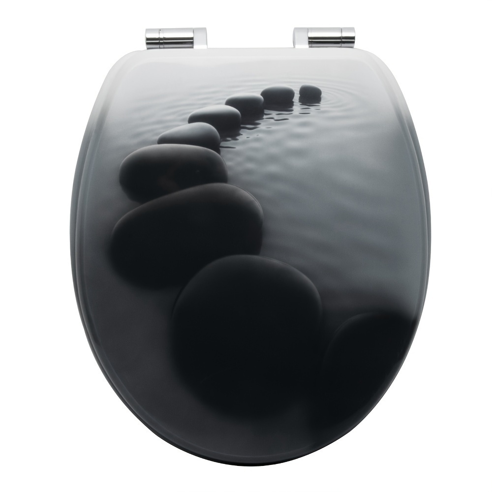 Image of 1pc Toilet Cover, Wooden Toilet Seat, Soft Close Hinge For , Made Of Mdf, O-shaped, Design, Black Color