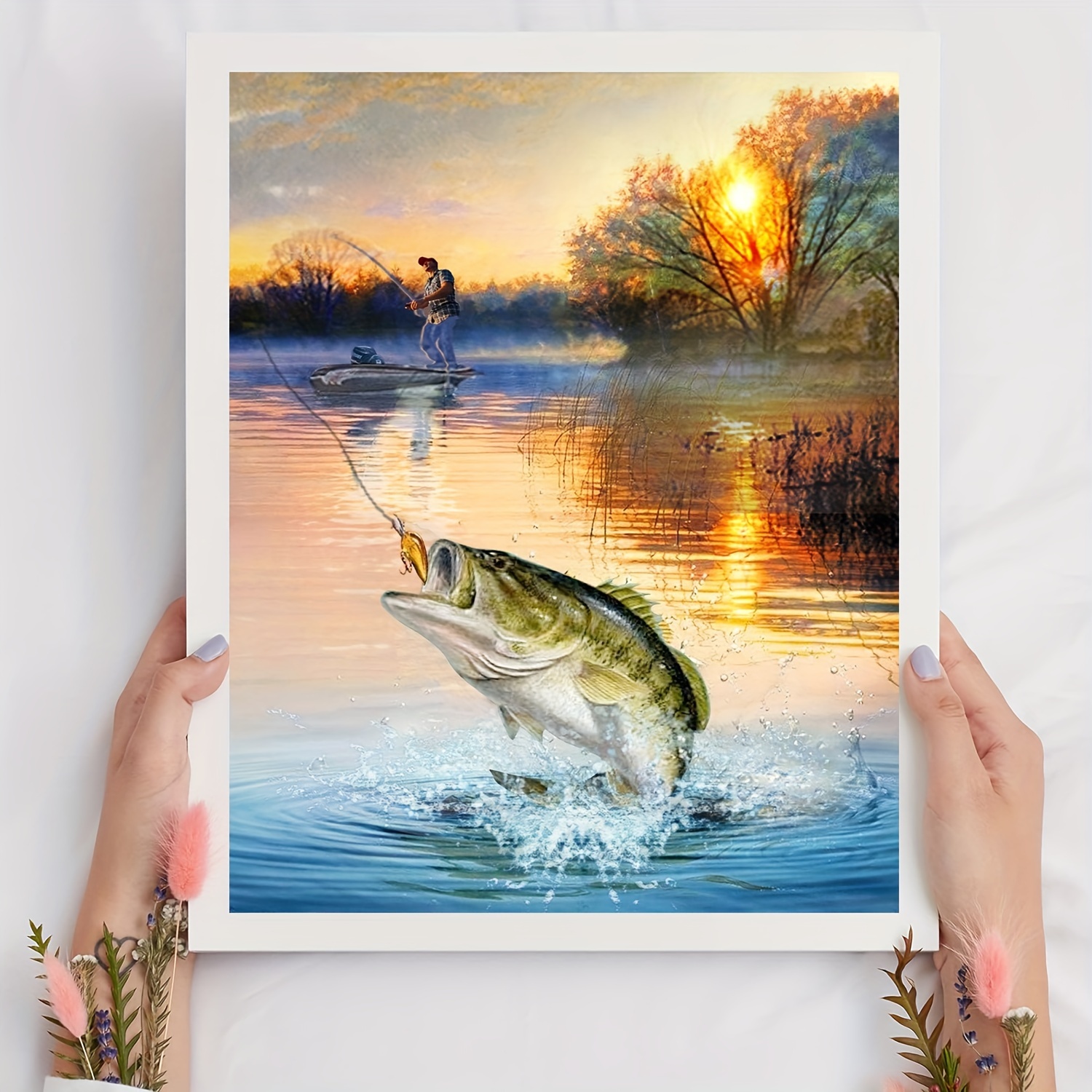 Fishing 5D DIY Paint By Diamond Kit  Fish painting, Painting, Diy painting