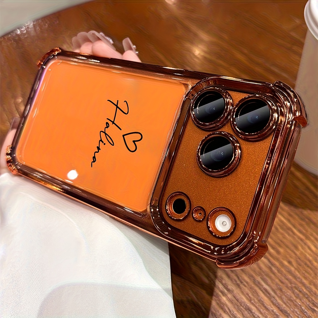 TEMU Phone Case: Luxury Electroplate Shockproof Clear Phone Case Film Glass Lens Protector Personalized Customized Name Compatible With Iphone 17 16