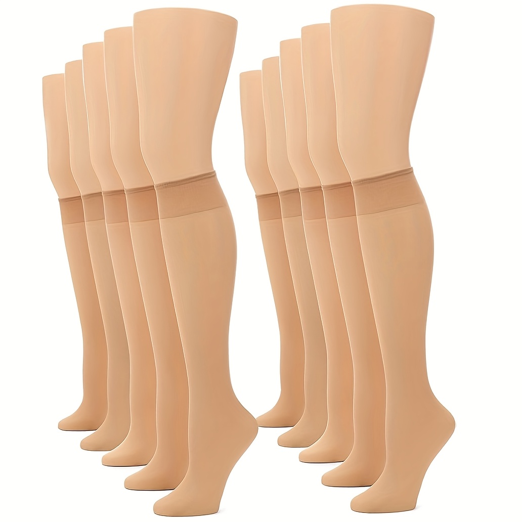 10-pair Set Of Plus-size Sheer Knee-high Stockings, Combining With Stylish Design