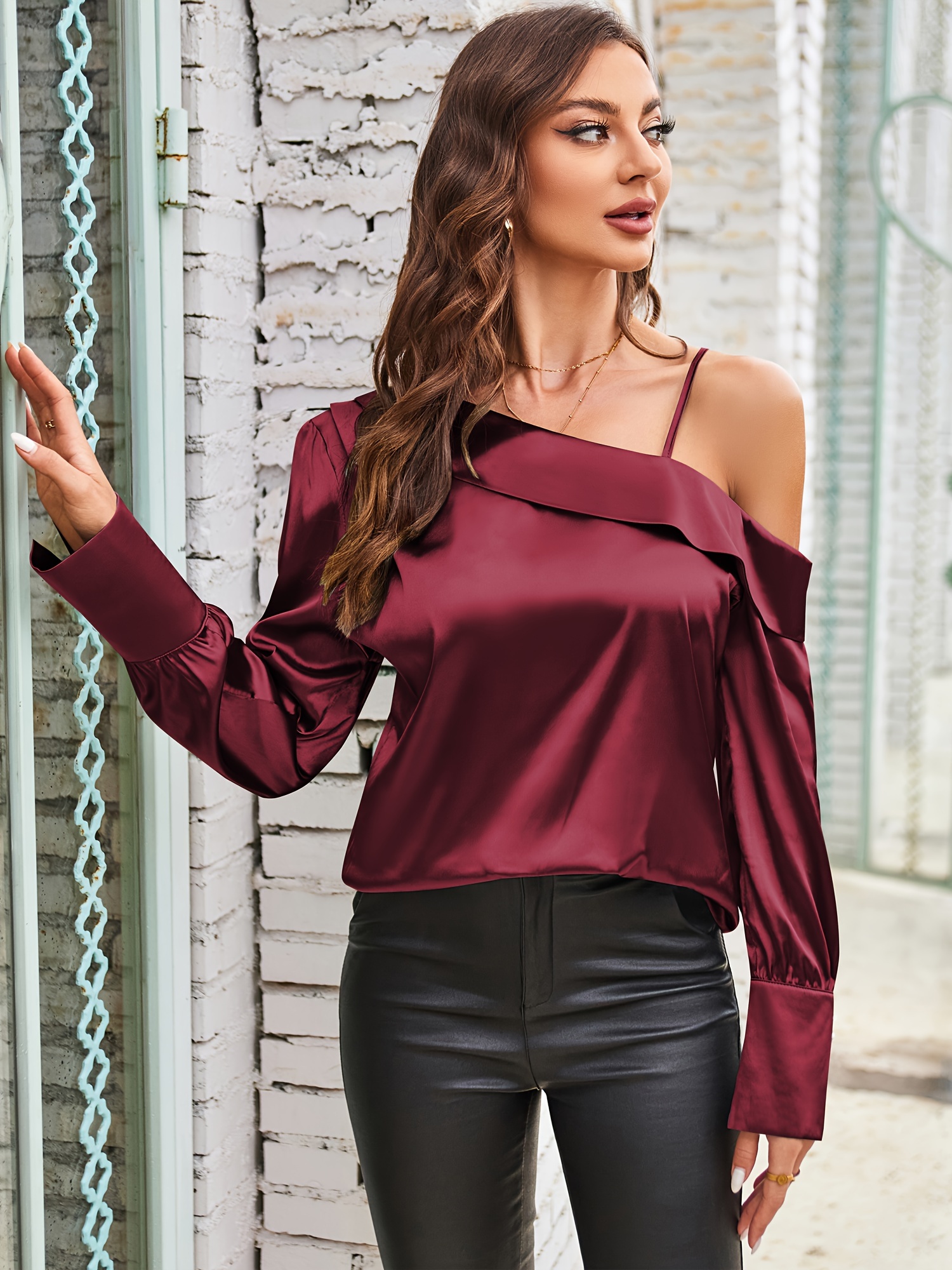 burgundy satin blouse