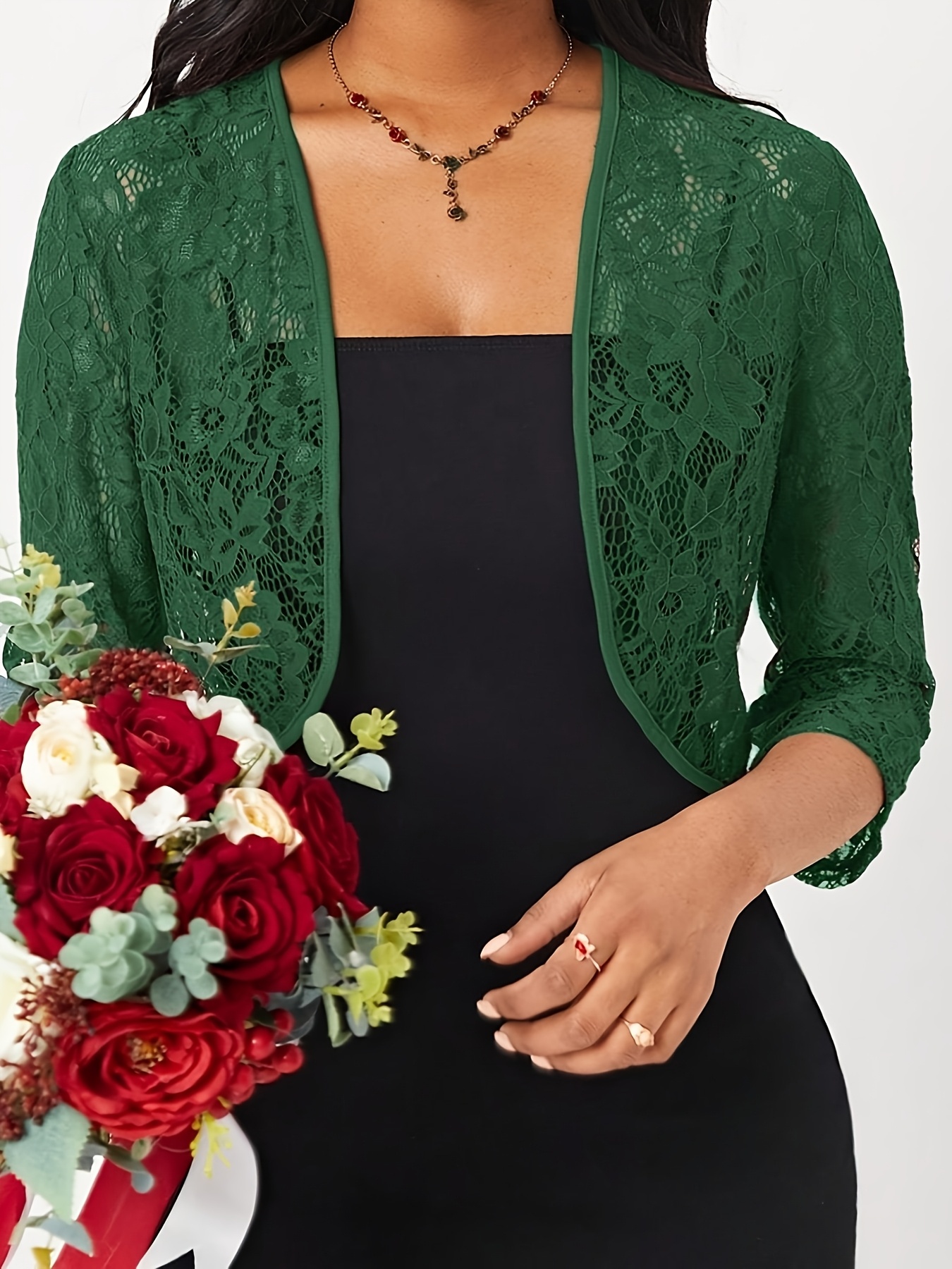 Bolero Pizzo Donna Gilet Corto, Cardigan Estate Elegante Manica Corta Giacca Aperta Frontale per Abito Bretelle Serata Matrimonio Cerimonia