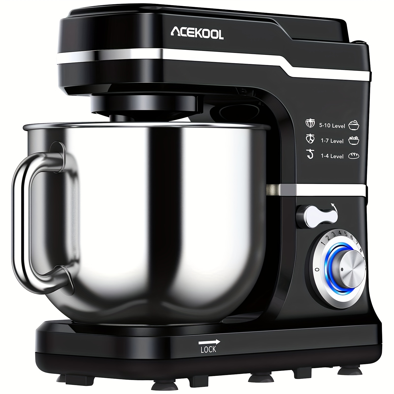 TEMU Stand Mixer 660w 10-speed 7.5 Qt Tilt-head Food Mixers, Kitchen Electric Mixer With Stainless Steel Bowl, Dough Hook, Whisk, Beater, Black, Large