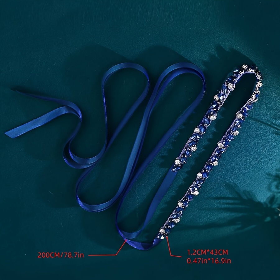 TEMU 1pc Navy Rhinestone Waist Belt, Asymmetrical Lace-up Decorative Waistband, Bridal Wedding Belt, Party Dress Accessory, Suitable For Weddings And