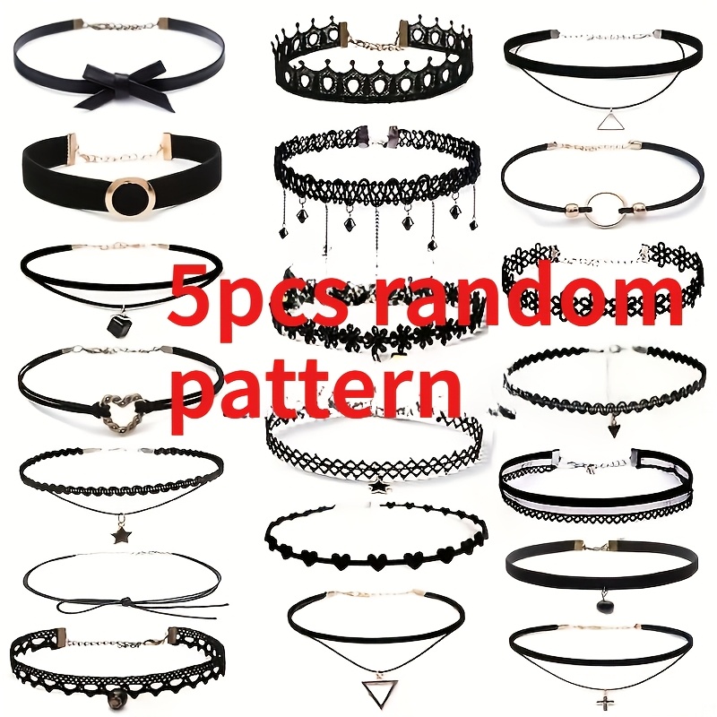5 Gothic Necklaces - Elastic Lace Necklaces, Suitable For Women, Perfect For Parties And Holiday Gifts