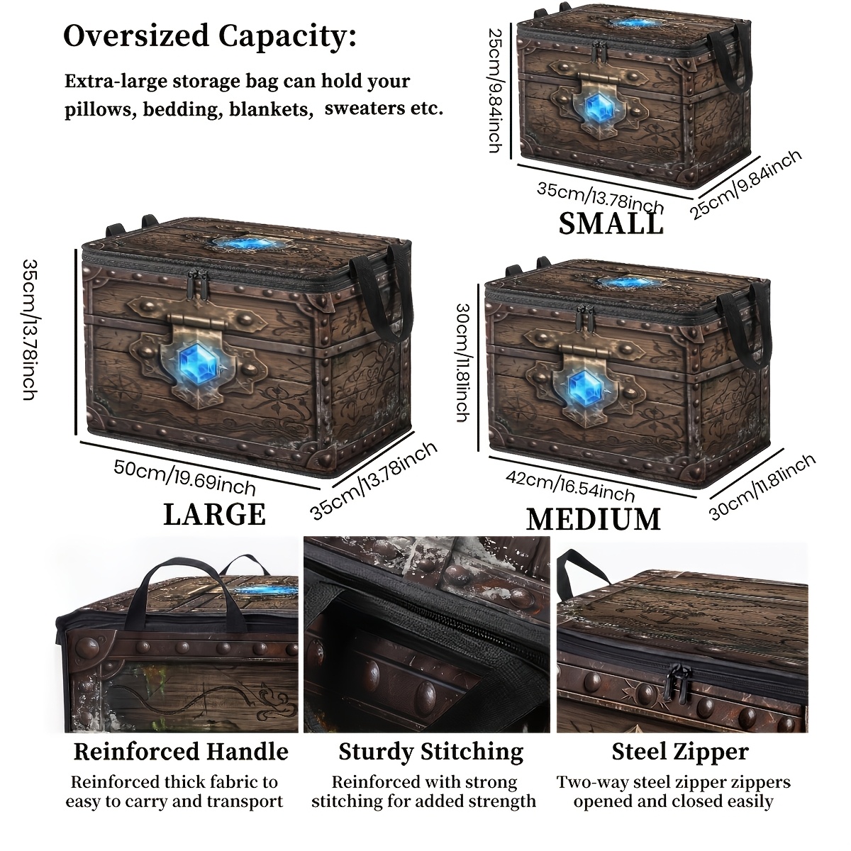 TEMU 1pc Large Capacity Storage Box, 2d Retro Pirate Printed Design, Secure And Durable Zipper, Portable And Foldable Style, Suitable For Office