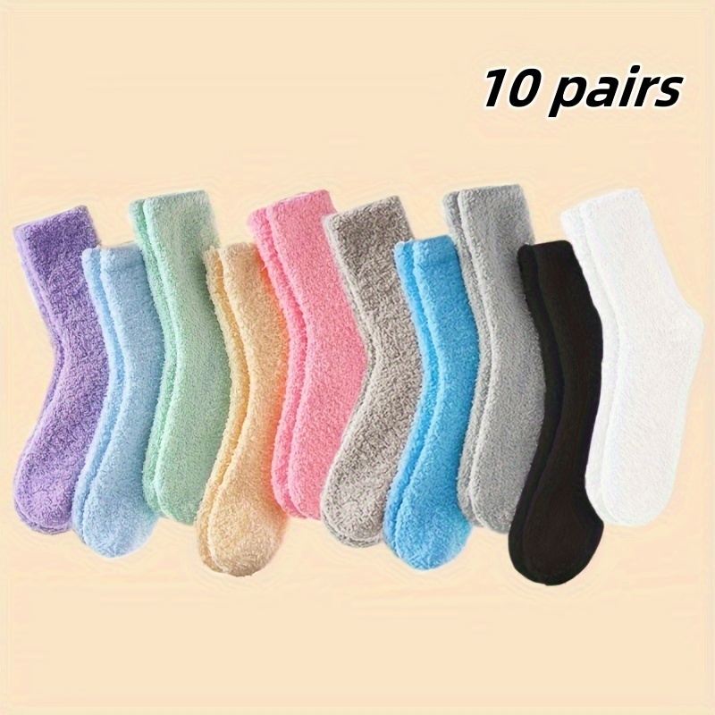 

10 Pairs Of Women's Thick Coral Fleece Mid-calf Socks: Trendy And Fashionable, Sweet And Cute Solid Colors, Multi-functional And Comfortable, Suitable For , Warm And Non-shedding Long Tube Socks