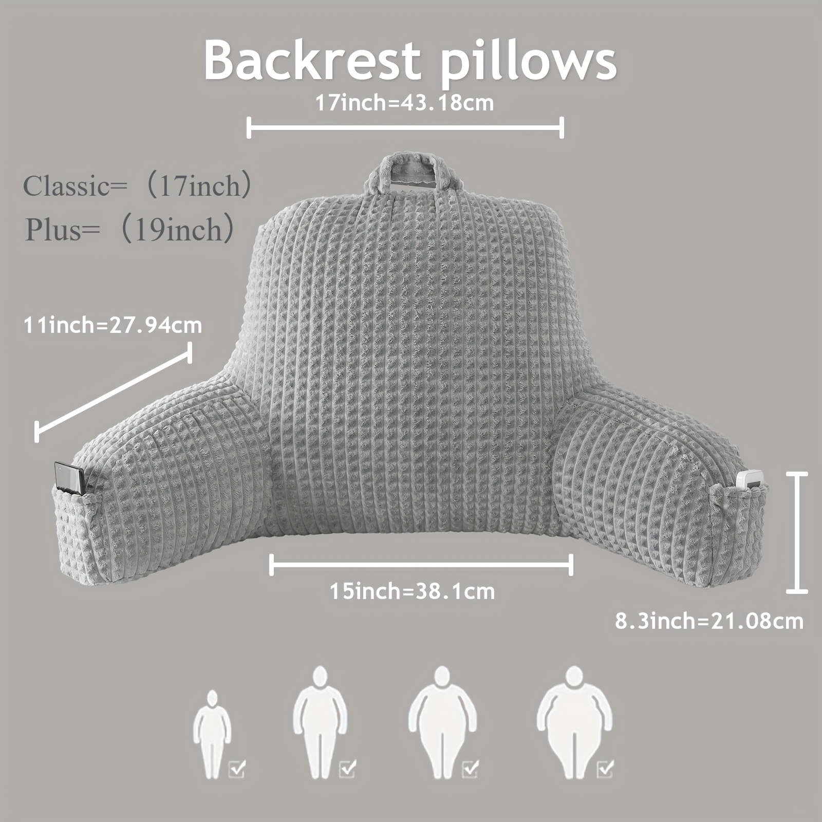ergonomic waist support pillow lumbar pillow back support pillow striped reading pillow waist pad 2 in 1 washable pillowcase with armrests and storage bag suitable for office bed sofa desk recliner chair vehicle Product details 1