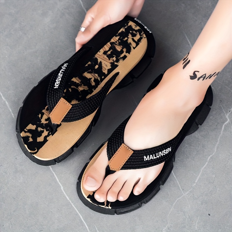mens fashion flip flops summer non slip thong sandals with thick soft sole comfortable for daily wear beach   black white striped design eva material   outdoor activities beach footwear striped flipflops eva sandals Product details 2