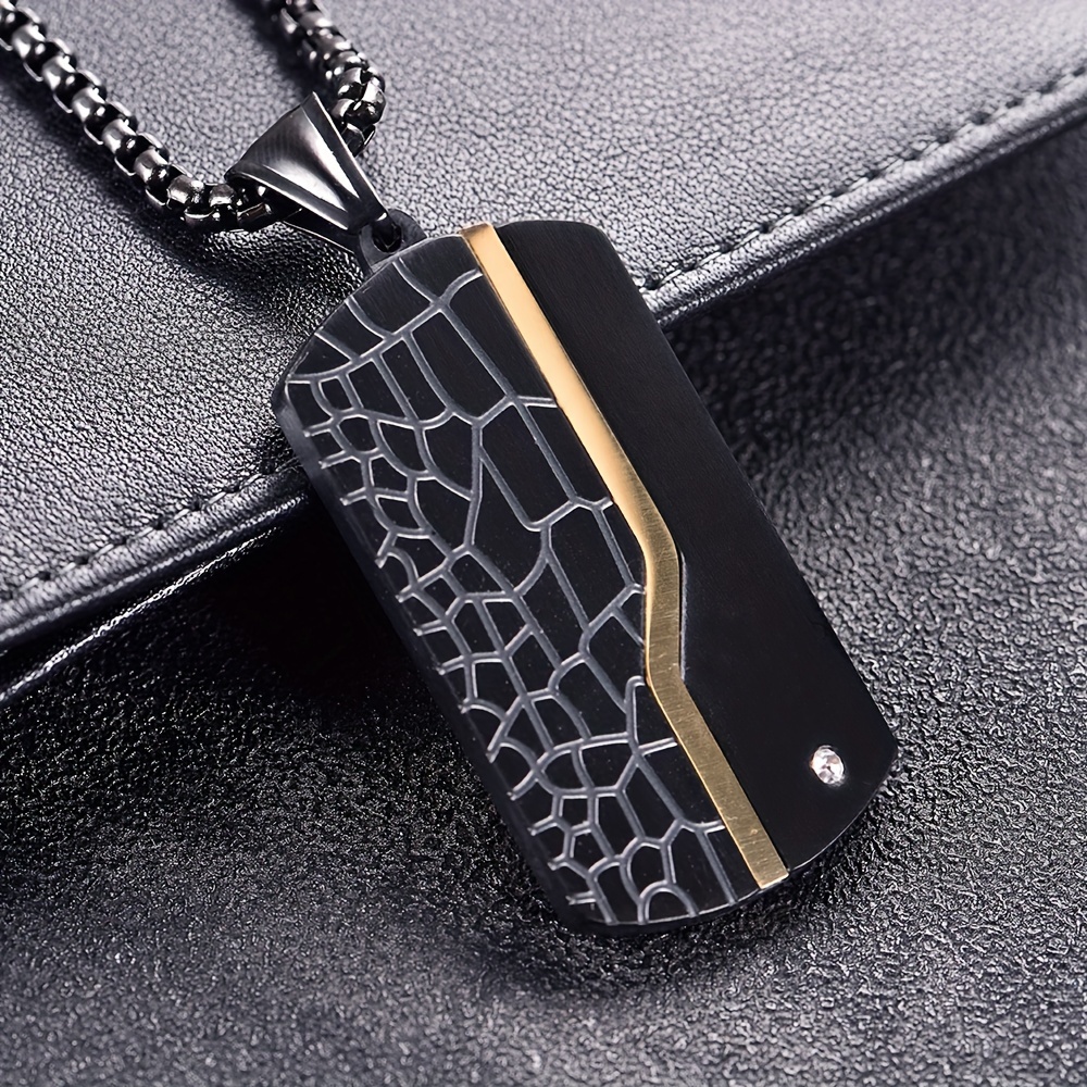 

Alpaca Men's Sporty Stainless Steel Black Pendant Necklace - Vintage Crackle Design, No Plating