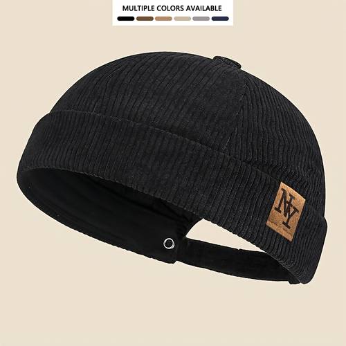 unisex new style leather label overlapping ny trend vintage hip hop hat street corduroy cap street dance flat brim hat plain brim tang hat sailor hat suitable for autumn winter outdoor activities