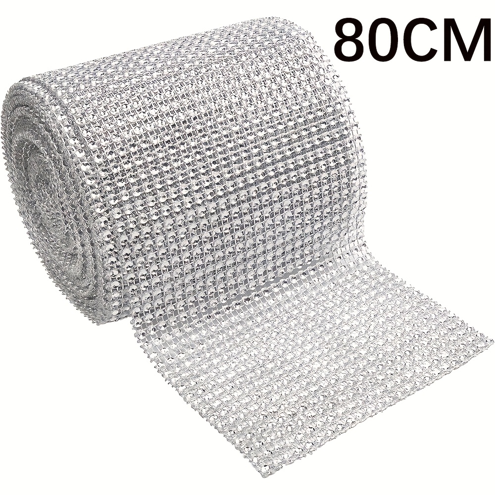 Image of Silvery Crystal Rhinestone Diamond Ribbon - 80cm/31.4 Inches Roll, 12cm/4.72 Inches Wide, Cake Diy Sparkling Bling Mesh Ribbonfor Diy Arts Crafts, Wedding/birthday Event Decorations