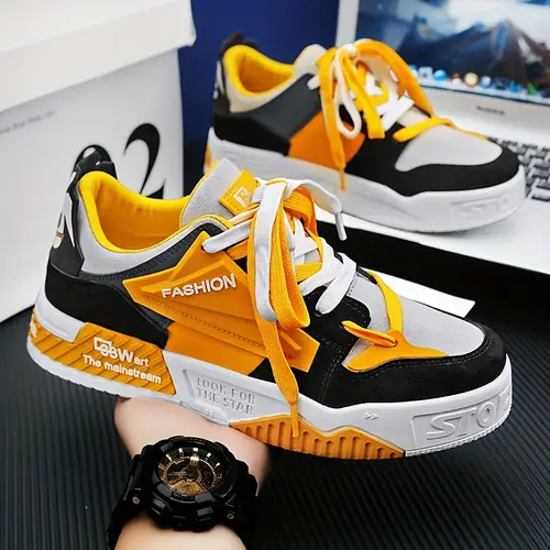 everyday mens trendy chunky sneakers breathable mesh shock absorbing thick sole lace up casual sneakers for outdoor activities and casual attire outdoor casual shoes casual youth sneakers insole fabric