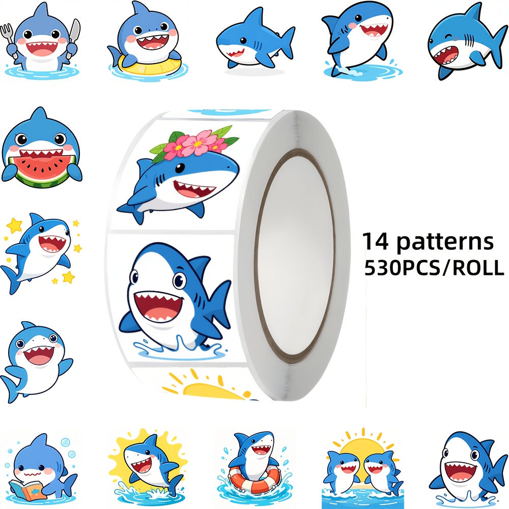 TEMU Lot de 530 autocollants mignons sur le thème des requins, 14 , adaptés pour décorer les ordinateurs portables, tablettes, cahiers, enveloppes,
