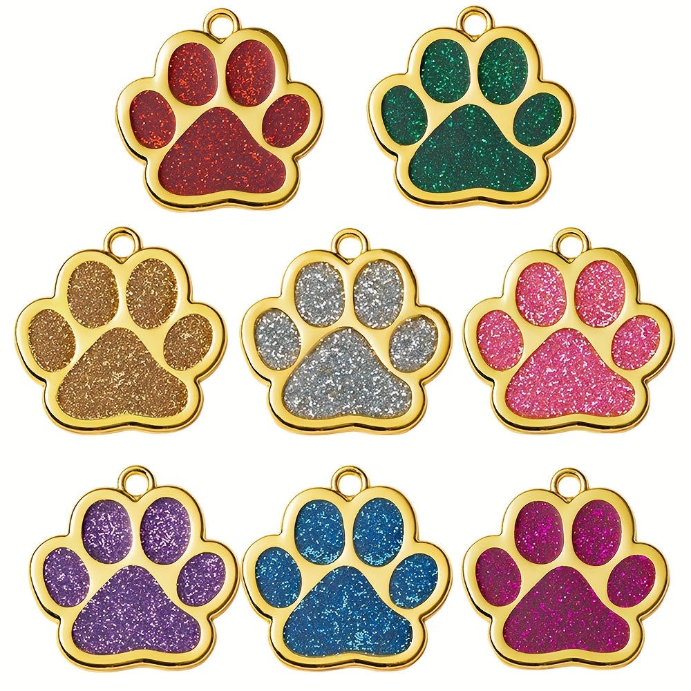 TEMU 8pcs Pet Tag Dog Collar Pendant Anti-lost Dog Tag, Golden Paw Tag, Metal Key Ring Pendant
